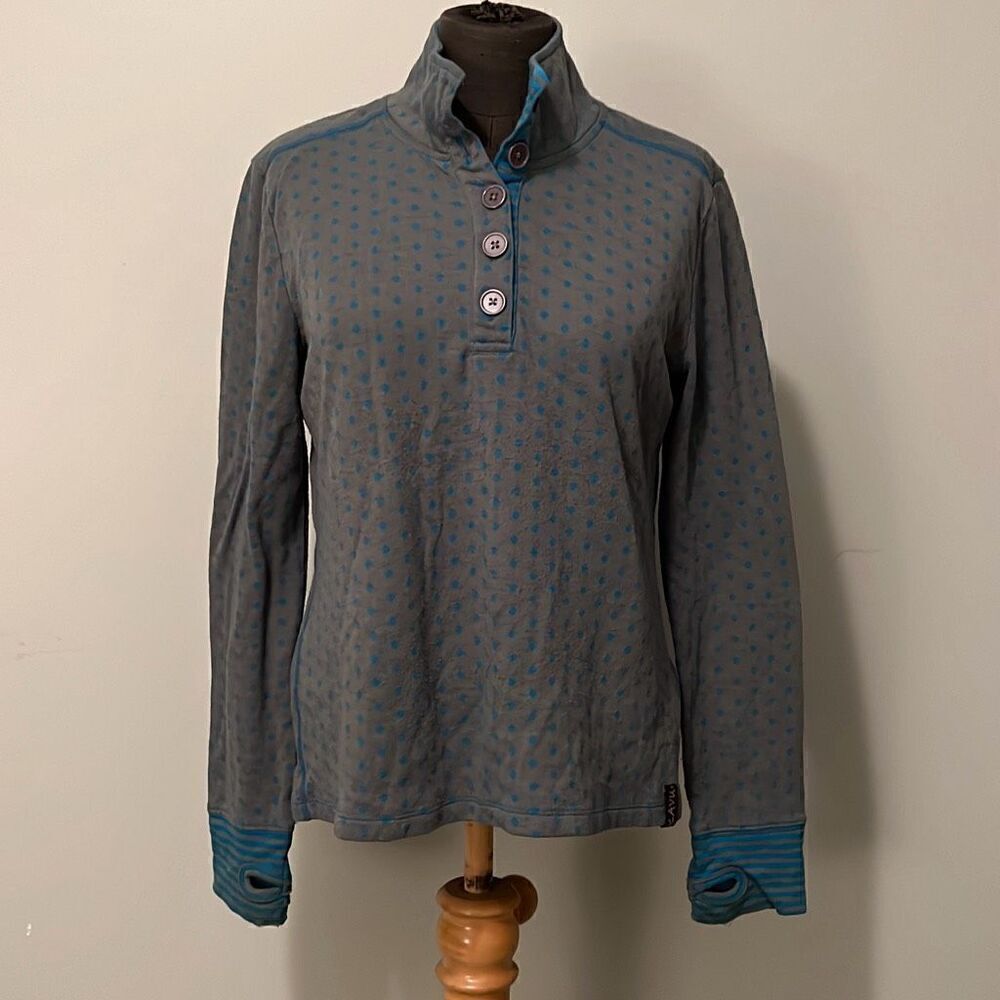 Kavu Women's Gray & Blue Polka Dot Button Front Pullover Top